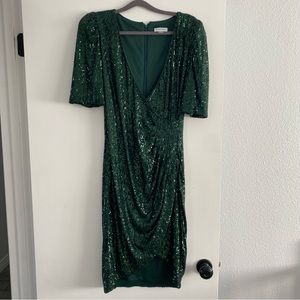 Calvin Klein Short Elbow Sleeve Surplice V-Neck Sequined Faux Wrap Dress